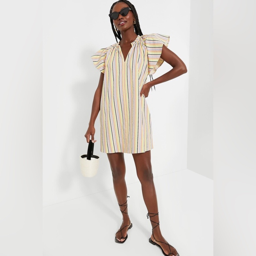 NWT Sold Out TNuck Pomander Place Rainbow Striped Finley Flutter Sleeve Dress, S